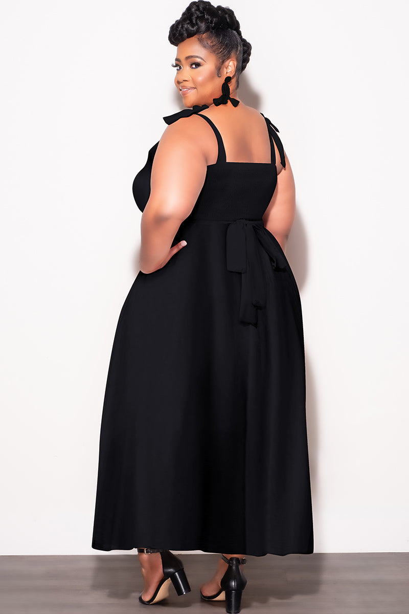 Final Sale Plus Size Self Tie Strap Light Weight Linen Blend Dress in Black - 2x 18/20 Final Sale Plus Size Self Tie Strap Light Weight Linen Blend Dress in Black - 2x 18/20