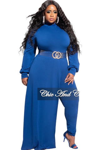 Final Sale Plus Size 2pc Set with One Sided Train Bodysuit and Pants Set in Royal Blue