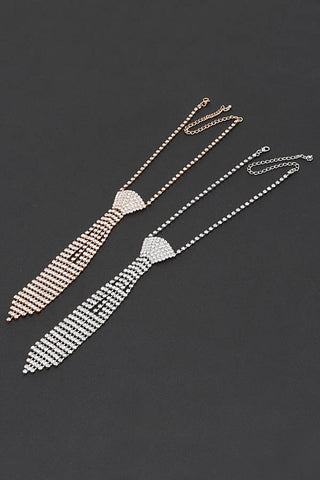 Final Sale Silver Fancy Design Necktie Rhinestone Necklace