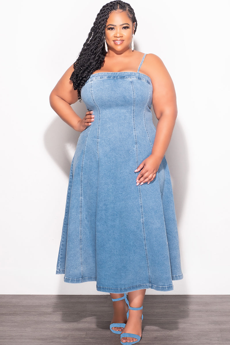 Final Sale Plus Size Spaghetti Strap Flare Dress in Denim – Chic And Curvy