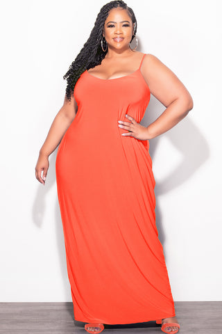 Final Sale Plus Size Tank Spaghetti Strap Maxi Dress in Orange