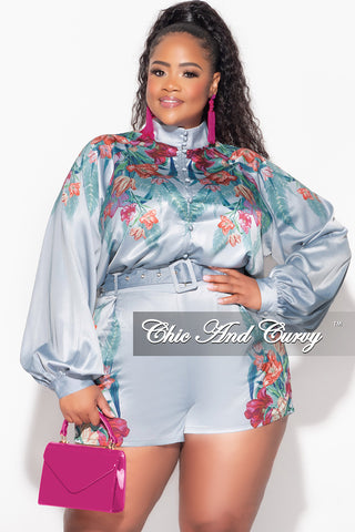 Final Sale Plus Size 2pc Short Set in Blue Multi-Color