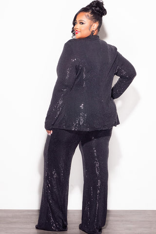 Final Sale Plus Size 3pc Confetti Dot Knit Sequin Pant Set in Black (Wide Legs)