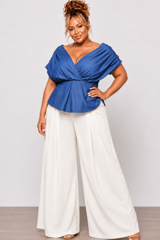 Final Sale Plus Size High-Waist Pleated Wide Leg Slacks in Off White (Pants Only)