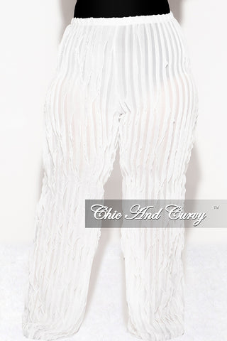 Final Sale Plus Size Ripple Mesh  Pants in Ivory