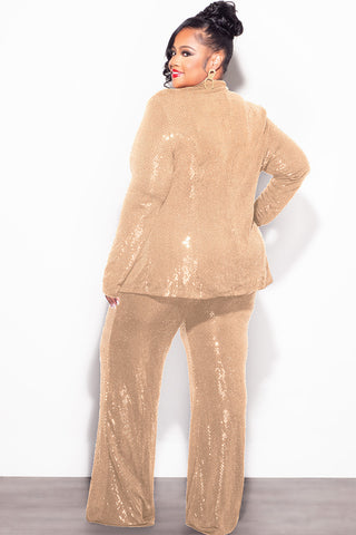 Final Sale Plus Size 3pc Confetti Dot Knit Sequin Pant Set in Gold (Wide Legs)
