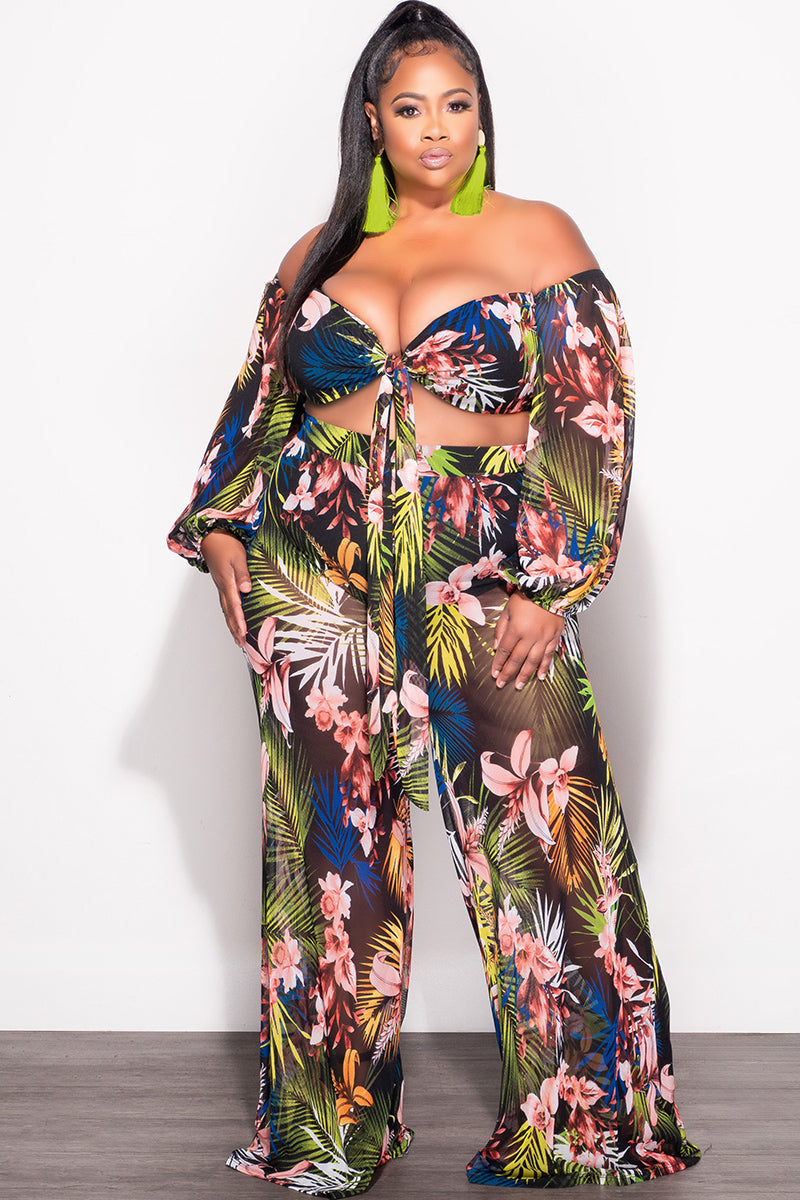 Final Sale Plus Size Piece Mesh Set with Off the Shoulder Top