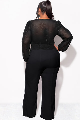 Final Sale Plus Size Sheer Glitter Faux Wrap Top in Black