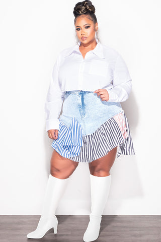 Final Sale Plus Size Splicing Skirt in Denim Multi Color Stripe Print