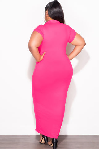 Final Sale Plus Size Collar V Neck Midi Dress in Pink