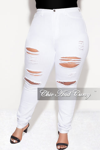 Final Sale Plus Size Denim Jeans with Ripped Front in White