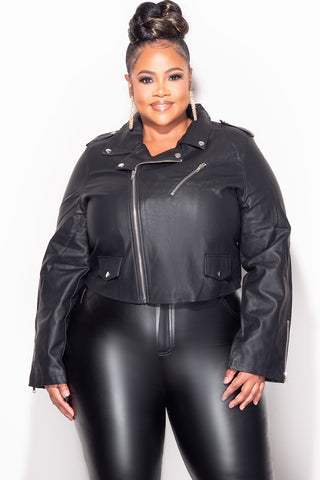Final Sale Plus Size Vegan Leather Jacket in Black