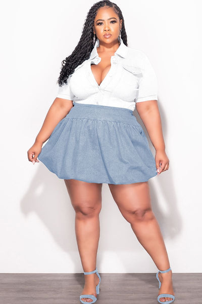 Final Sale Plus Size Bubble Mini Skirt in Light Blue Acid