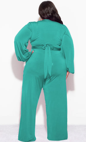 Final Sale Plus Size 2pc Tie Top & Pants in Green