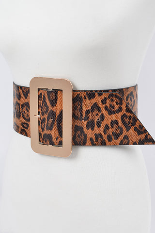 Final Sale Plus Size Oversized Animal Print Waist Belt with Gold Buckle