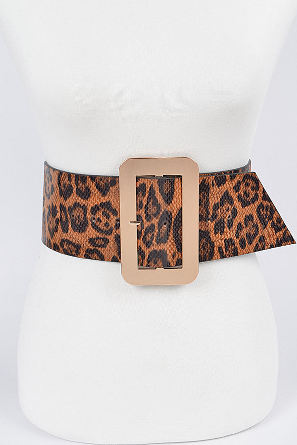 Final Sale Plus Size Oversized Animal Print Waist Belt with Gold Buckle
