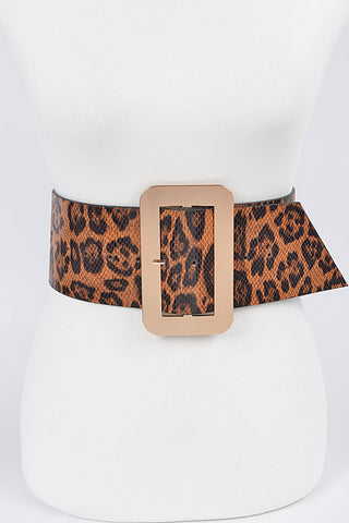 Final Sale Plus Size Oversized Animal Print Waist Belt with Gold Buckle