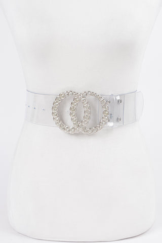 Final Sale Plus Size Clear Waist Belt with Silver / Rhinestone Buckle