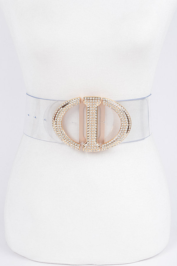 Final Sale Plus Size Rhinestone Metal Buckle Plus Size Transparent Belt in Gold