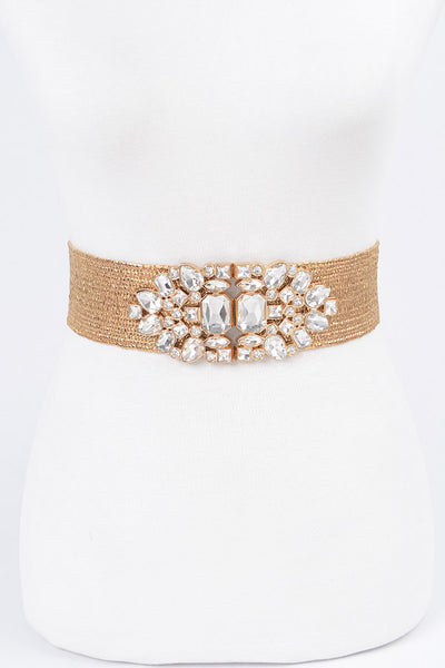 Final Sale Plus Size Gold Belt with Rhinestone Buckle Oval  display picture 1