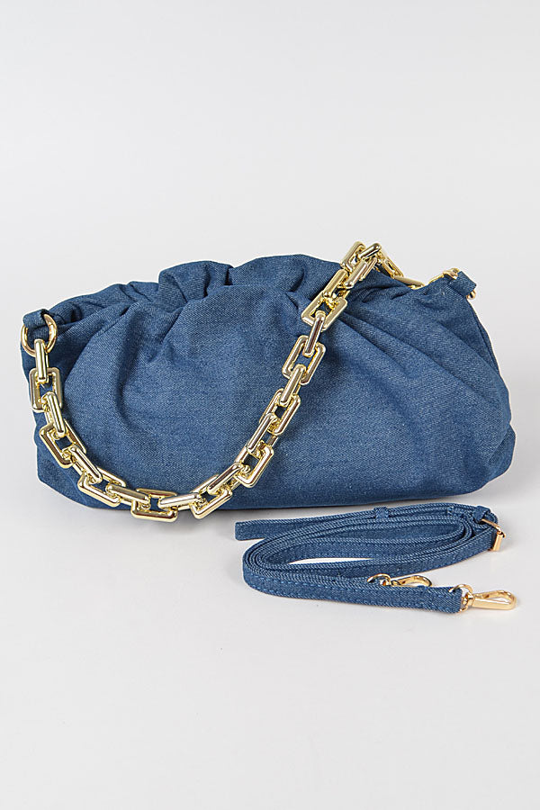 Final Sale Denim Rectangle Chain Clutch
