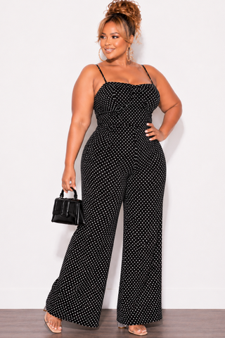 Final Sale Plus Size 2pc Pant Set in Black & White Polka Dot Print