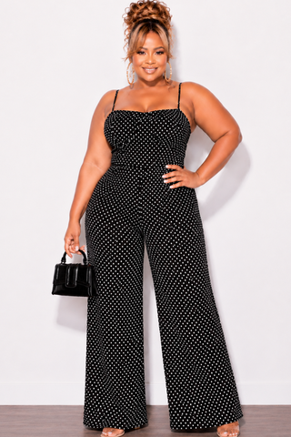 Final Sale Plus Size 2pc Pant Set in Black & White Polka Dot Print