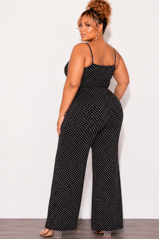Final Sale Plus Size 2pc Pant Set in Black & White Polka Dot Print