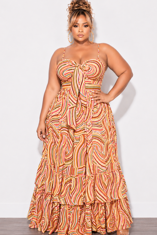 Final Sale Plus Size Spaghetti Strap Maxi Dress in Multi-Color Print