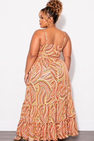 Final Sale Plus Size Spaghetti Strap Maxi Dress in Multi-Color Print