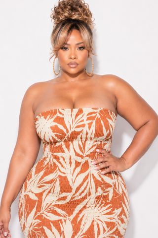 Final Sale Plus Size Strapless Maxi Dress in Rust & Cream Print - 3x 22 Final Sale Plus Size Strapless Maxi Dress in Rust & Cream Print - 3x 22