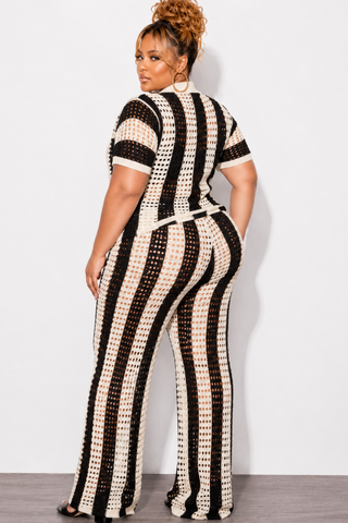 Final Sale Plus Size 2pc Crochet Pant Set in Black & Ivory