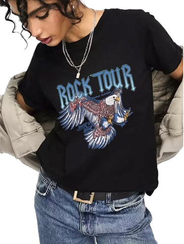 Final Sale Plus Size "Rock Tour'" Graphic Top in Black and Blue