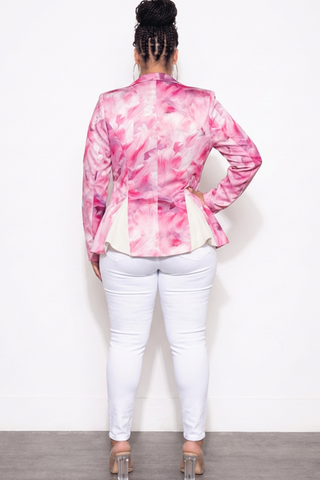 Final Sale Plus Size Long Sleeve Blazer In Pink & White Print