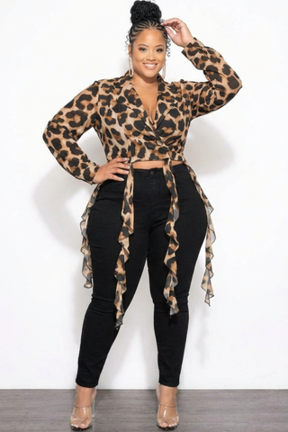 Final Sale Plus Size Long Sleeve Blazer In Animal Print