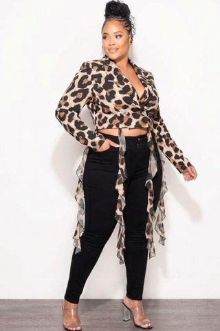Final Sale Plus Size Long Sleeve Blazer In Animal Print
