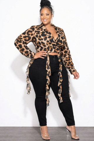 Final Sale Plus Size Long Sleeve Blazer In Animal Print