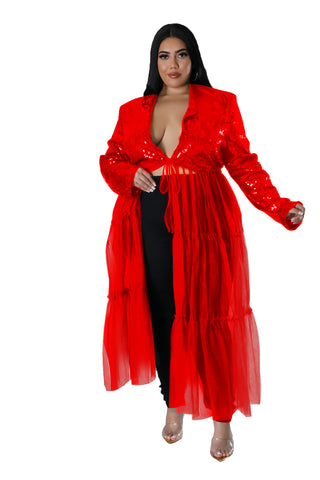 Final Sale Plus Size Sequin Top with Mesh Bottom in Red