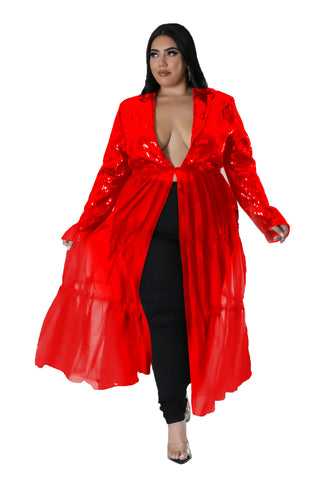 Final Sale Plus Size Sequin Top with Mesh Bottom in Red