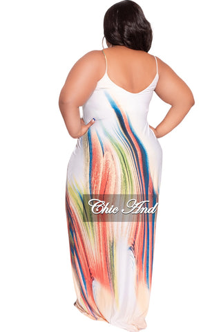 Final Sale Plus Size Tank Maxi Dress in Ivory Multi Color Print