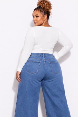 Final Sale Plus Size Ribbed Cut Out Top in Off White
