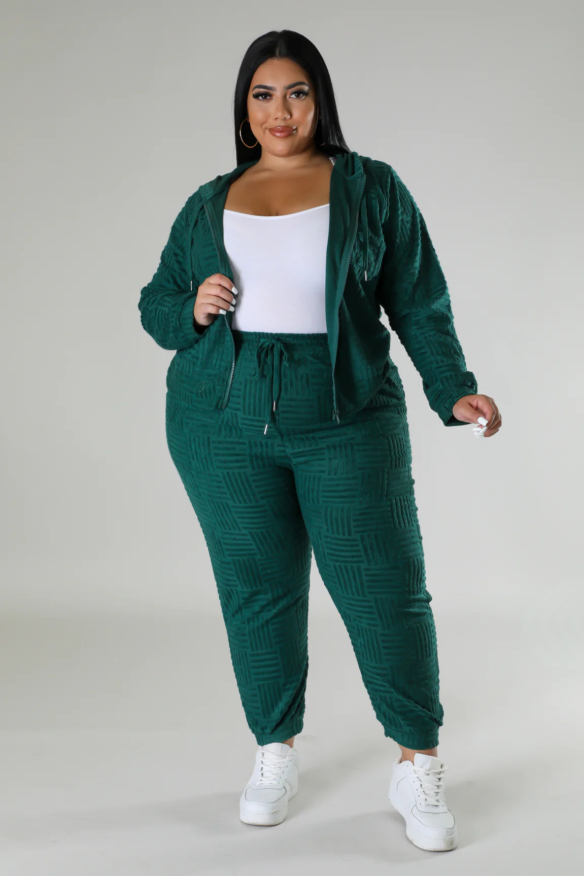 Final Sale Plus Size 2pc Hooded Zip-Up Jacket and Pants Set in Hunter Green