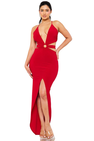 Final Sale Halter Cutout Gown in Red