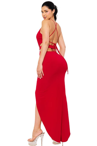 Final Sale Halter Cutout Gown in Red
