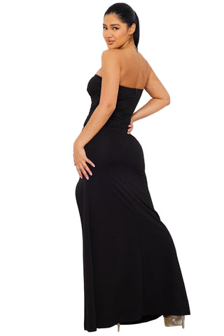 Final Sale Strapless Gown with Rhinestone Waist Trim in Black
