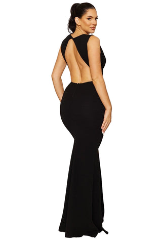 Final Sale Sleeveless Gown with Centered Rhinestone Brooch in Black