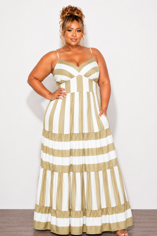Final Sale Plus Size Stripe Maxi Dress with In Tan & White Stripe