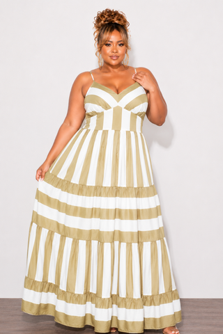 Final Sale Plus Size Stripe Maxi Dress with In Tan & White Stripe