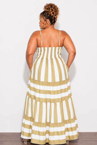 Final Sale Plus Size Stripe Maxi Dress with In Tan & White Stripe