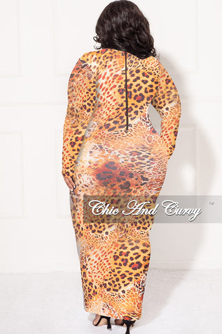 Final Sale Plus Size Reversible BodyCon Midi Dress in Mustard Animal Print